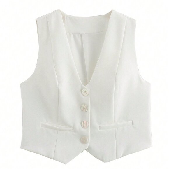 White Elegant Women's European And American Style Casual Slim Fit Sleeveless Tan - Picture 6 of 8